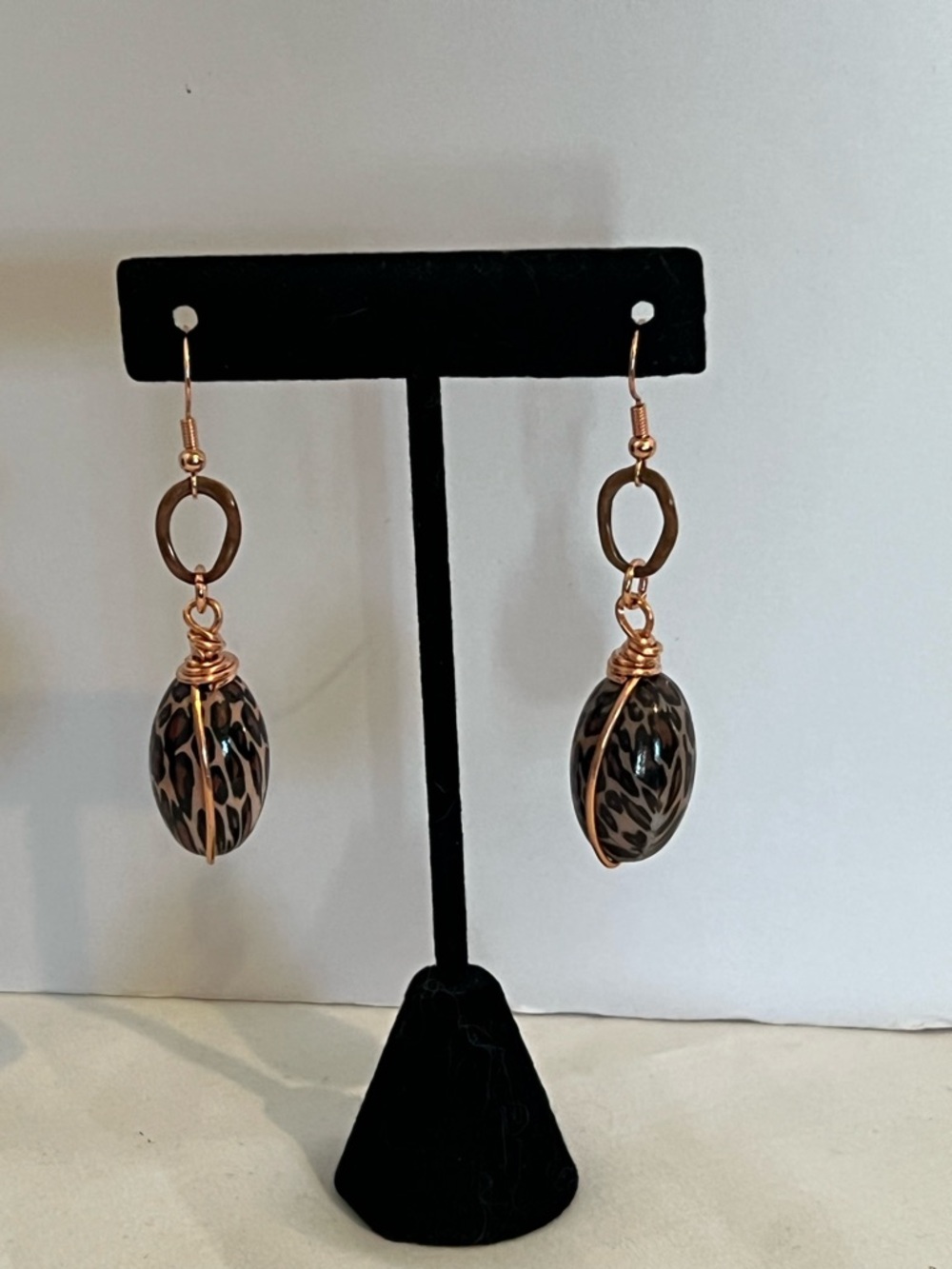 Leopard Print Bead Drop Earrings in Copper